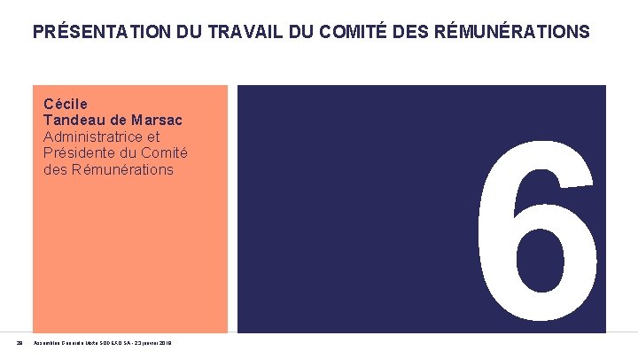 PRÉSENTATION DU TRAVAIL DU COMITÉ DES RÉMUNÉRATIONS Cécile Tandeau de Marsac Administratrice et Présidente