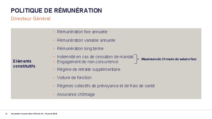 POLITIQUE DE RÉMUNÉRATION Directeur Général § Rémunération fixe annuelle § Rémunération variable annuelle §