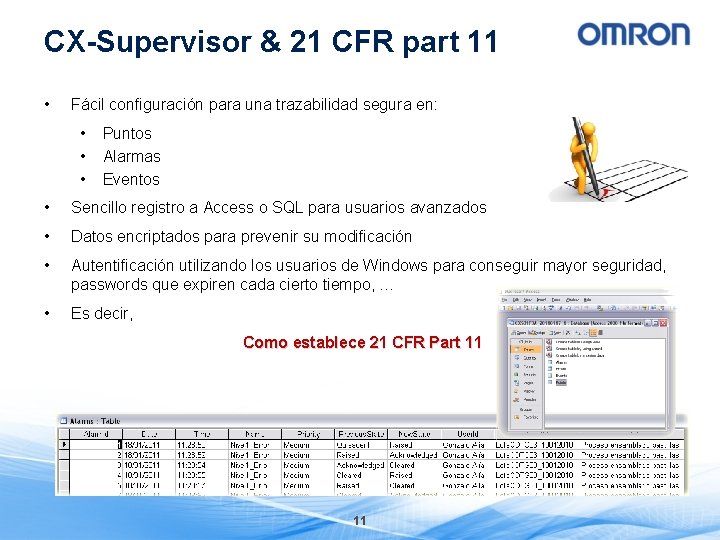 CX-Supervisor & 21 CFR part 11 • Fácil configuración para una trazabilidad segura en: