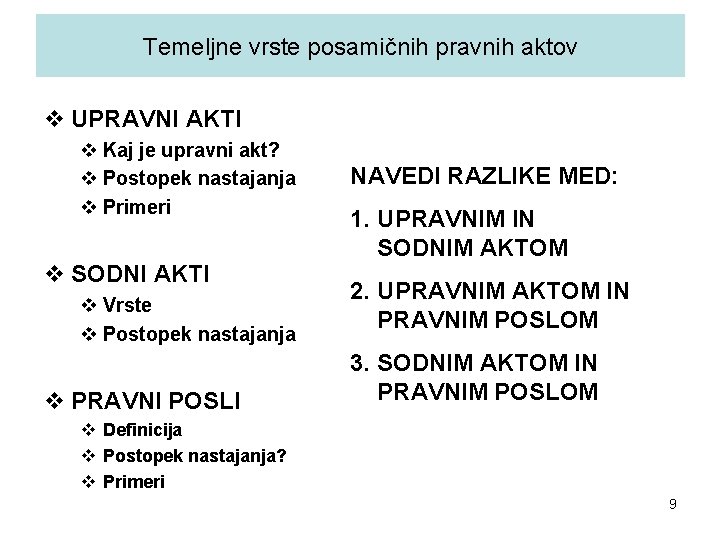 Temeljne vrste posamičnih pravnih aktov v UPRAVNI AKTI v Kaj je upravni akt? v