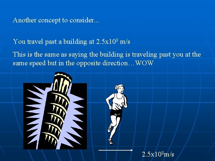 Another concept to consider. . . You travel past a building at 2. 5