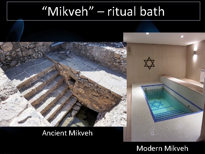 “Mikveh” – ritual bath Ancient Mikveh Modern Mikveh 