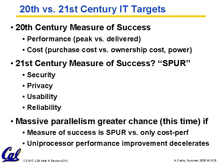 20 th vs. 21 st Century IT Targets • 20 th Century Measure of
