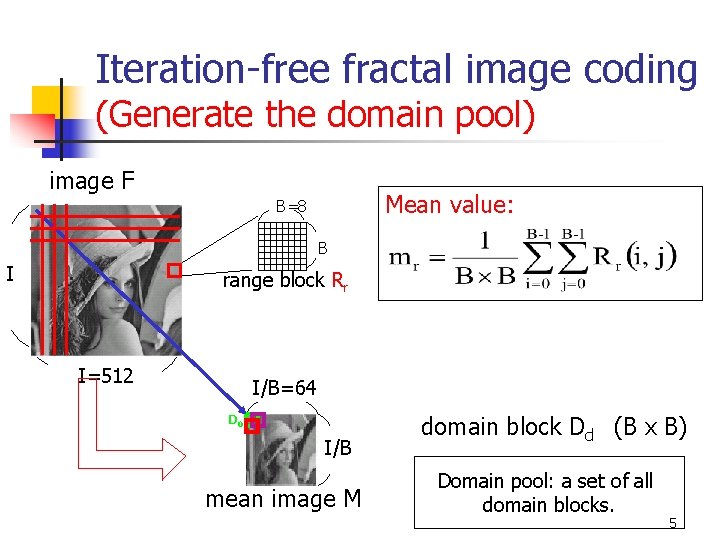 Iteration-free fractal image coding (Generate the domain pool) image F Mean value: B=8 B