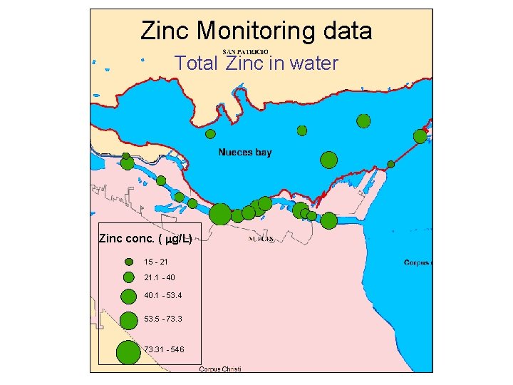 Zinc Monitoring data Total Zinc in water Zinc conc. ( g/L) 15 - 21