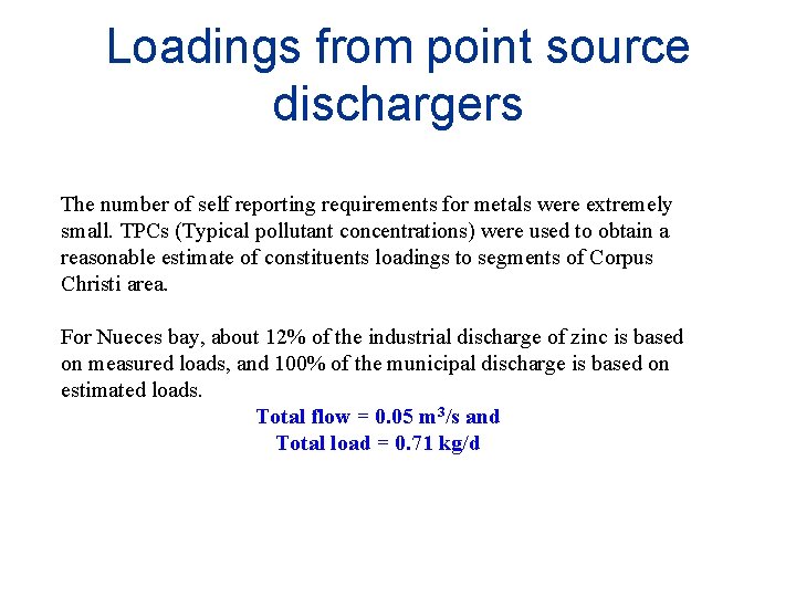 Loadings from point source dischargers The number of self reporting requirements for metals were