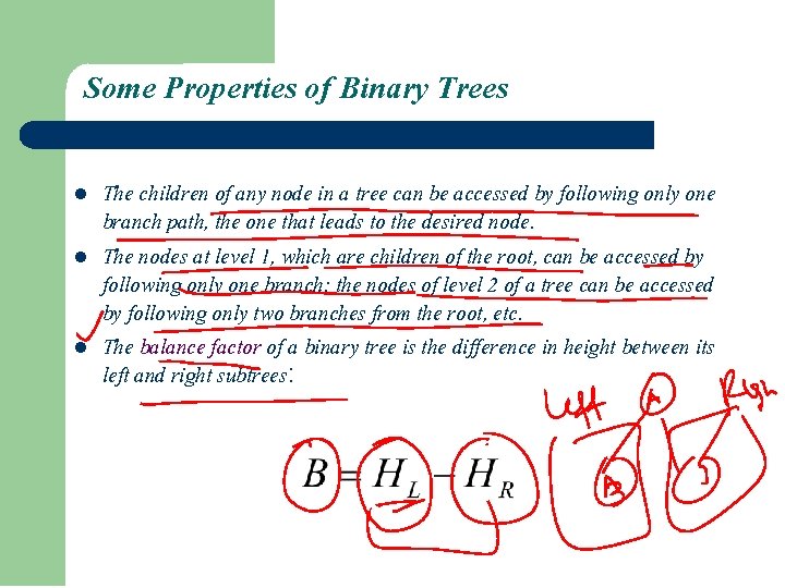 Some Properties of Binary Trees l l l The children of any node in Some Properties of Binary Trees l l l The children of any node in