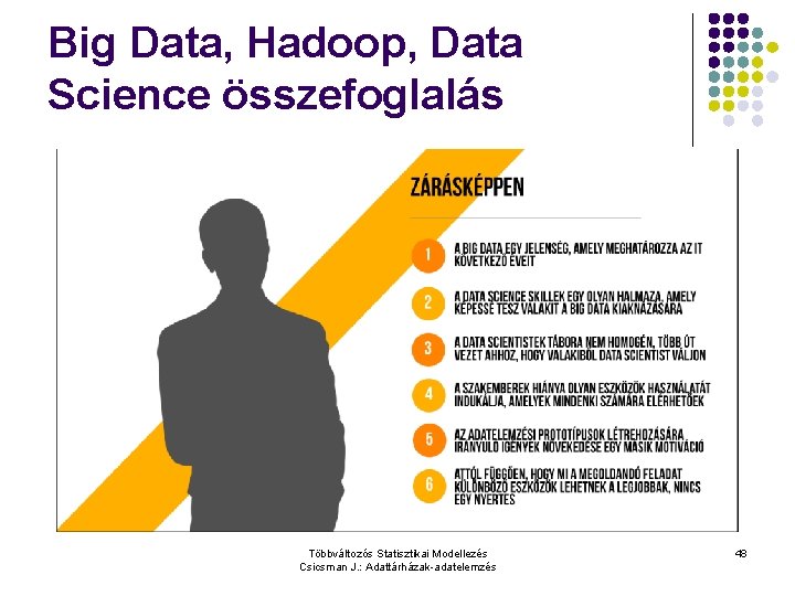 Big Data, Hadoop, Data Science összefoglalás Többváltozós Statisztikai Modellezés Csicsman J. : Adattárházak-adatelemzés 48