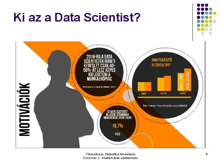 Ki az a Data Scientist? Többváltozós Statisztikai Modellezés Csicsman J. : Adattárházak-adatelemzés 6 