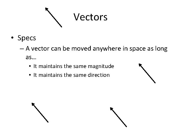 Vectors • Specs – A vector can be moved anywhere in space as long
