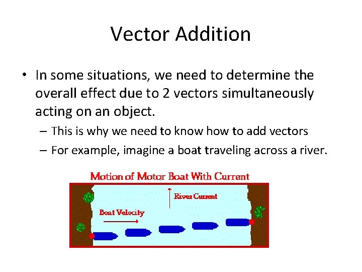 Vector Addition • In some situations, we need to determine the overall effect due