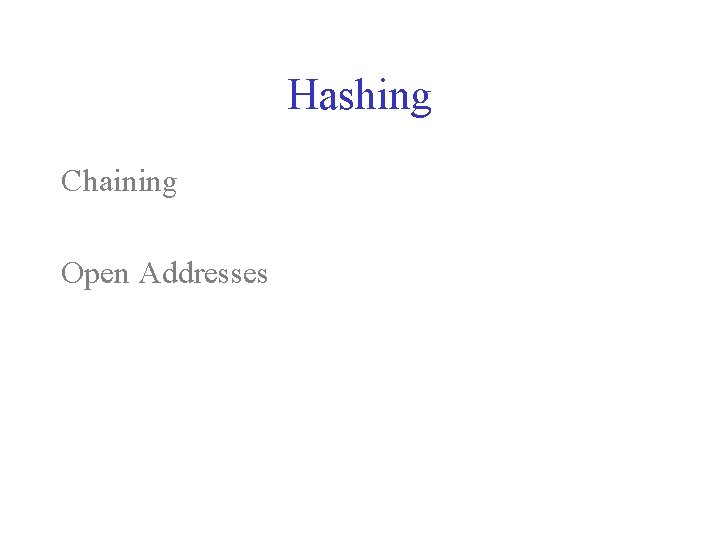 Hashing Chaining Open Addresses 