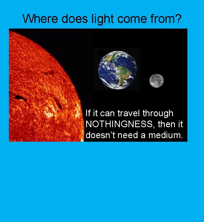 Where does light come from? If it can travel through NOTHINGNESS, then it doesn’t