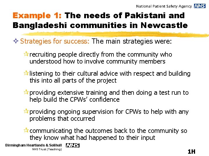 Example 1: The needs of Pakistani and Bangladeshi communities in Newcastle ² Strategies for