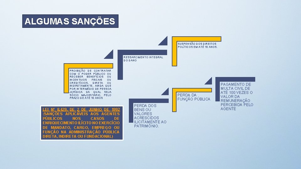 ALGUMAS SANÇÕES SUSPENSÃO DOS DIREITOS POLÍTICOS EM ATÉ 10 ANOS. RESSARCIMENTO INTEGRAL DO DANO