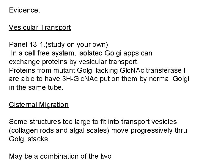 Evidence: Vesicular Transport Panel 13 -1. (study on your own) In a cell free