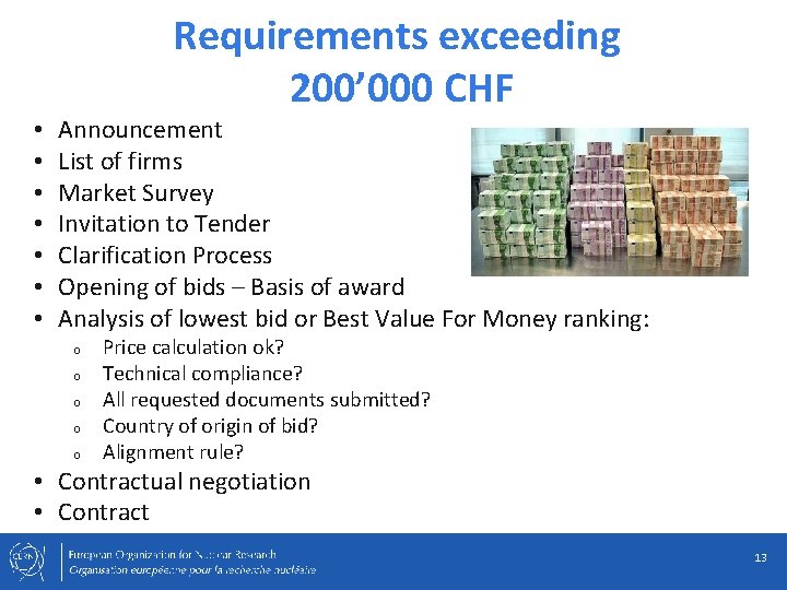  • • Requirements exceeding 200’ 000 CHF Announcement List of firms Market Survey