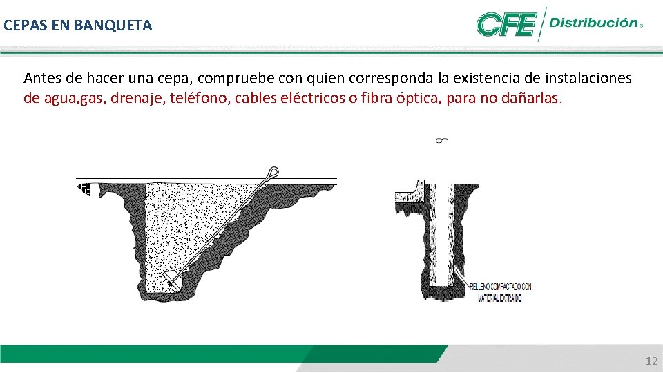 CEPAS EN BANQUETA Antes de hacer una cepa, compruebe con quien corresponda la existencia