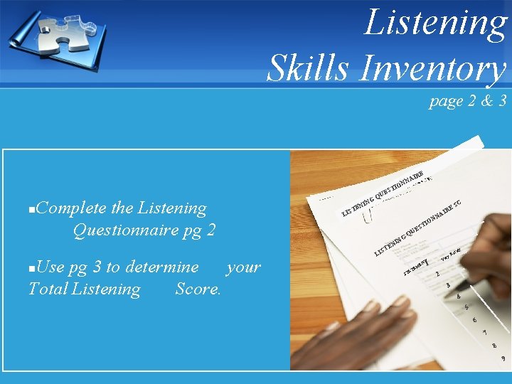Listening Skills Inventory page 2 & 3 IR A NN O I T E
