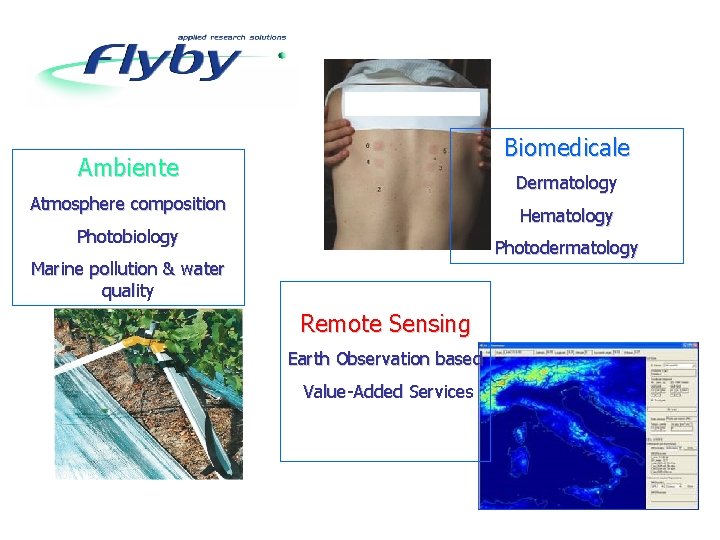 Biomedicale Ambiente Dermatology Atmosphere composition Hematology Photobiology Photodermatology Marine pollution & water quality Remote