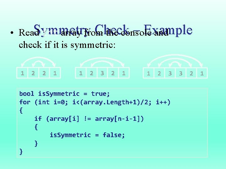 Symmetry Check – Example • Read int array from the console and check if