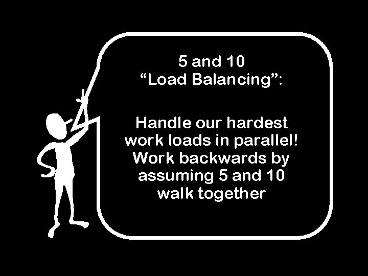 5 and 10 “Load Balancing”: Handle our hardest work loads in parallel! Work backwards