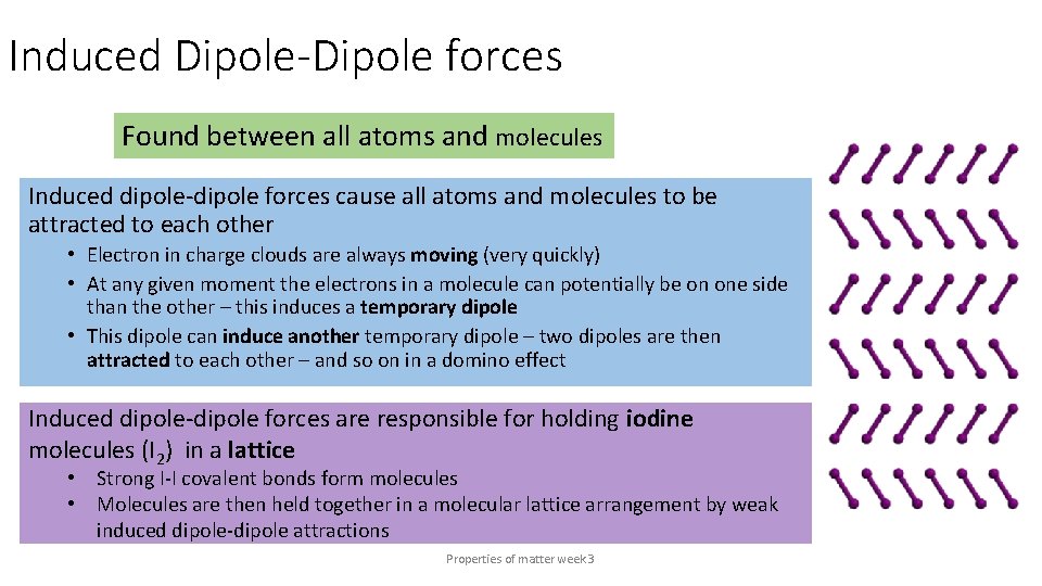 Induced Dipole-Dipole forces Found between all atoms and molecules Induced dipole-dipole forces cause all