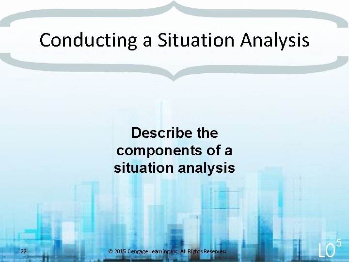 Conducting a Situation Analysis Describe the components of a situation analysis 22 © 2015