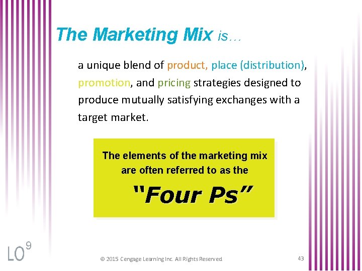 The Marketing Mix is… a unique blend of product, place (distribution), promotion, and pricing