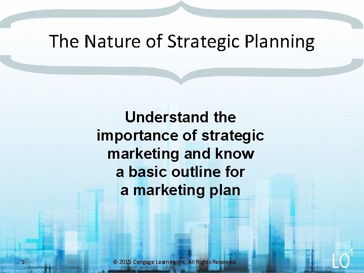 The Nature of Strategic Planning Understand the importance of strategic marketing and know a