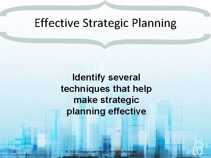 Effective Strategic Planning Identify several techniques that help make strategic planning effective 11 52