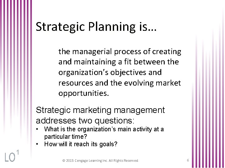 Strategic Planning is… the managerial process of creating and maintaining a fit between the