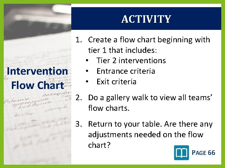 ACTIVITY Intervention Flow Chart 1. Create a flow chart beginning with tier 1 that ACTIVITY Intervention Flow Chart 1. Create a flow chart beginning with tier 1 that
