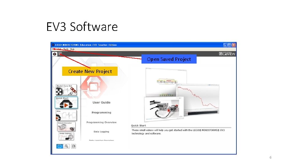 EV 3 Software Open Saved Project Create New Project 6 