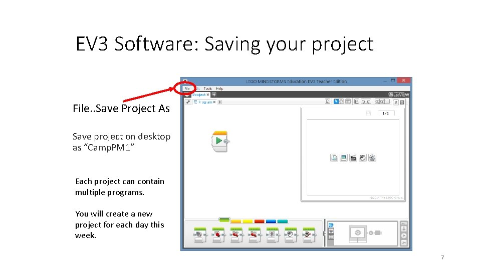 EV 3 Software: Saving your project File. . Save Project As Save project on