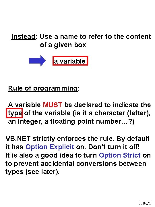 Instead: Use a name to refer to the content of a given box a