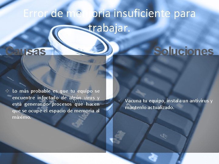 Error de memoria insuficiente para trabajar. Causas v Lo más probable es que tu