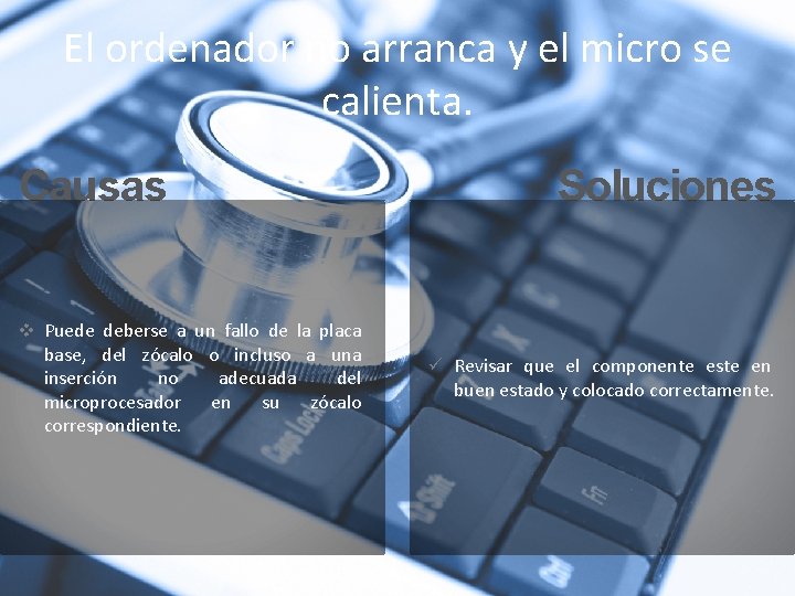 El ordenador no arranca y el micro se calienta. Causas v Puede deberse a