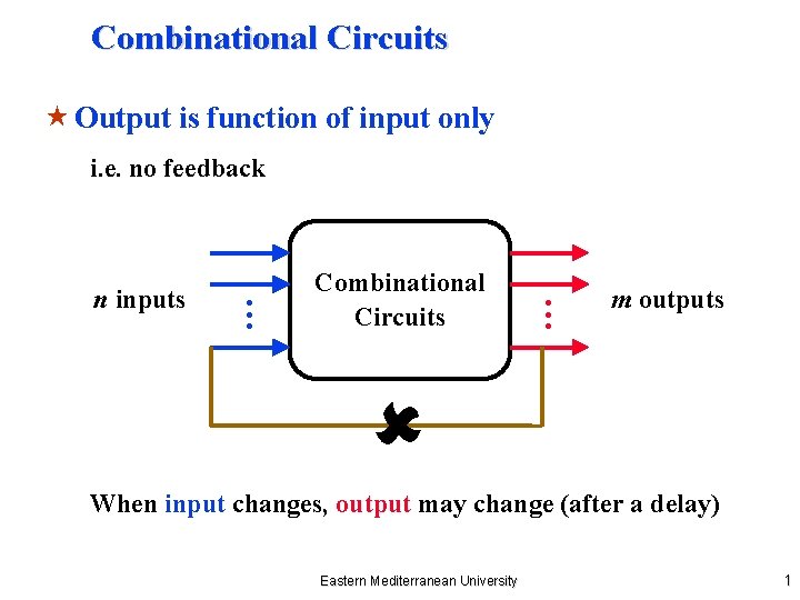 Combinational Circuits « Output is function of input only i. e. no feedback n