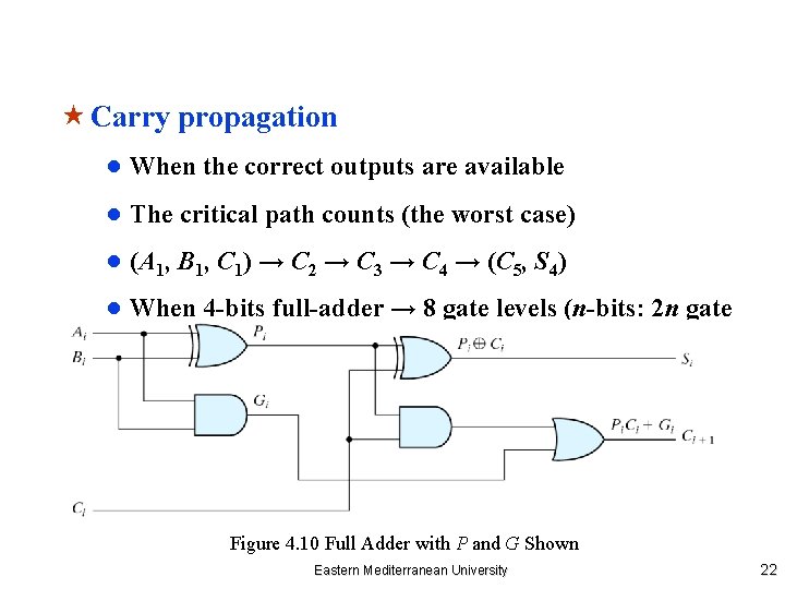  « Carry propagation ● When the correct outputs are available ● The critical