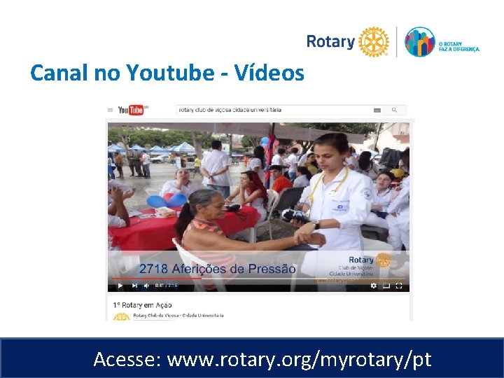 Canal no Youtube - Vídeos Acesse: www. rotary. org/myrotary/pt 