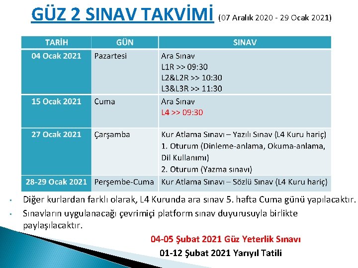 GÜZ 2 SINAV TAKVİMİ (07 Aralık 2020 - 29 Ocak 2021) • • Diğer