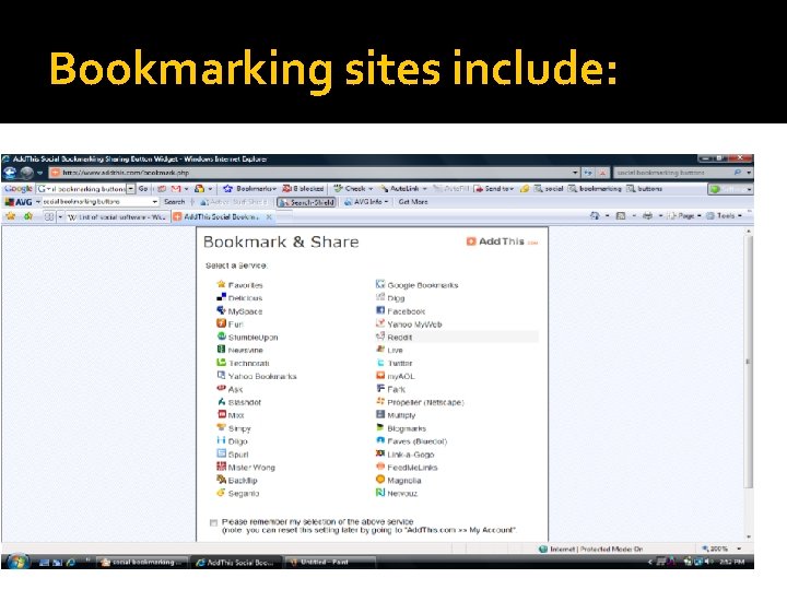 Bookmarking sites include: 