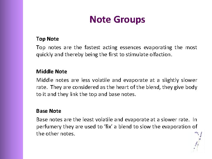 Note Groups Top Note Top notes are the fastest acting essences evaporating the most