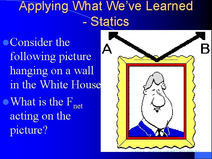 Applying What We’ve Learned - Statics l Consider the following picture hanging on a