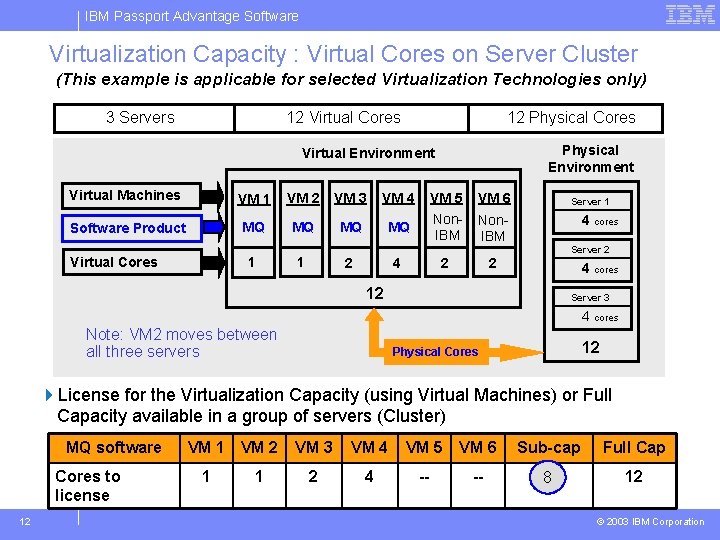 IBM Passport Advantage Software Virtualization Capacity : Virtual Cores on Server Cluster (This example