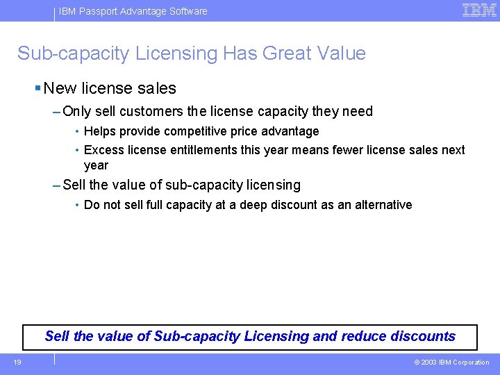 IBM Passport Advantage Software Sub-capacity Licensing Has Great Value § New license sales –