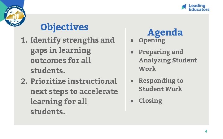 Objectives 1. Identify strengths and gaps in learning outcomes for all students. 2. Prioritize