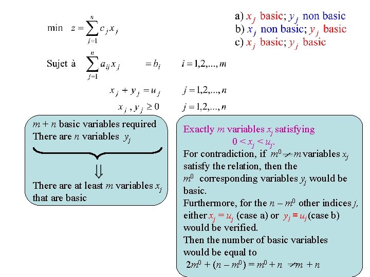 m + n basic variables required There are n variables yj There at least