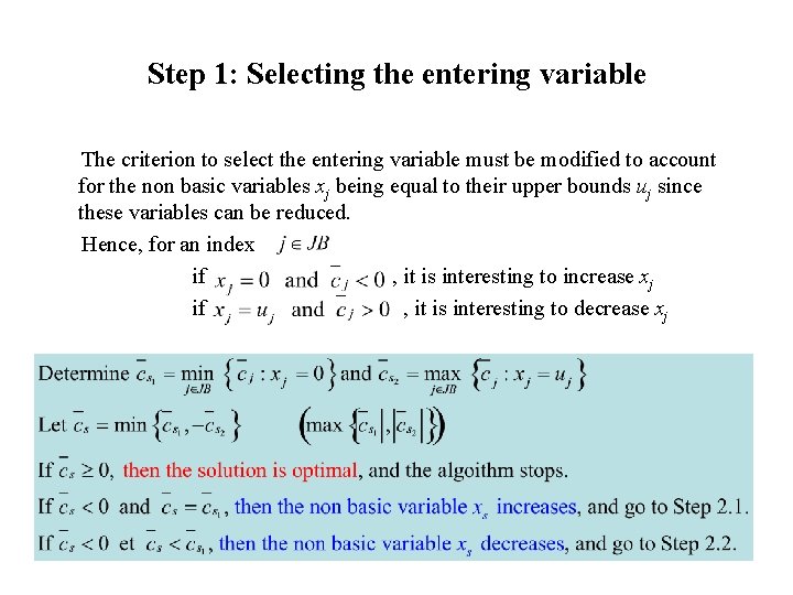 Step 1: Selecting the entering variable The criterion to select the entering variable must